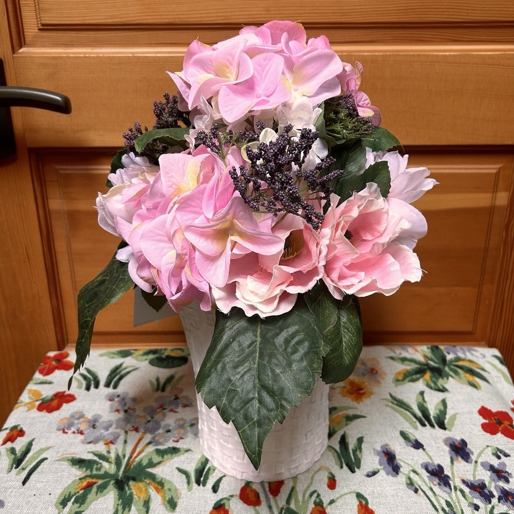 Faux Flower Arrangement Pink Hydrangeas Peonies Wedding Shower Garden Tea Party
